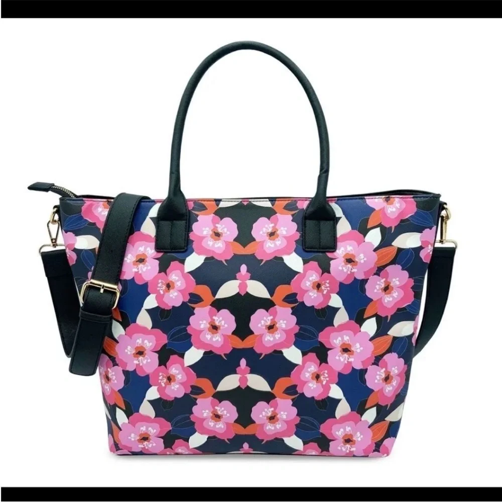 Trina Turk Black and Pink Floral Tote with Wallet. - Picture 4 of 7
